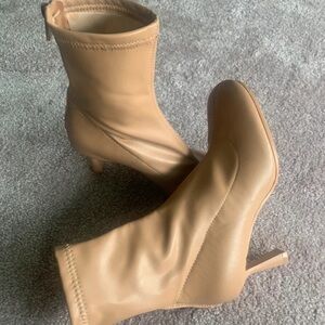 stradivarius Tan Stretch Sock Heel Booties